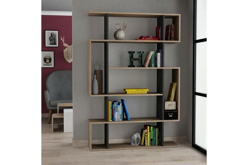 Βιβλιοθήκη MITO σε χρώμα φυσικό-ανθρακί 108,5x25,5x161εκ - Image 3