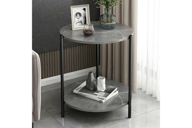 Βοηθητικό τραπέζι Rhythm MDF γκρι μαρμάρου-μαύρο Φ48x60cm - Image 2