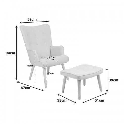 Πολυθρόνα με υποπόδιο Melisia  μπεζ ύφασμα και ξύλινο πόδι σε φυσική απόχρωση 59x67x94εκ - Image 6