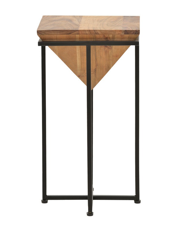 Βοηθητικό τραπέζι Miles ΙΙ μασίφ ξύλο ακακίας σε φυσική απόχρωση με μαύρα μεταλλικά πόδια 29x29x54εκ