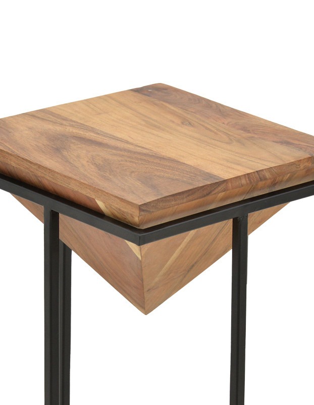Βοηθητικό τραπέζι Miles ΙΙ μασίφ ξύλο ακακίας σε φυσική απόχρωση με μαύρα μεταλλικά πόδια 29x29x54εκ