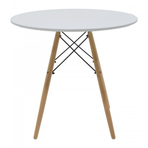 Τραπέζι Julita MDF λευκό-πόδια σε φυσική απόχρωση Φ80x73εκ