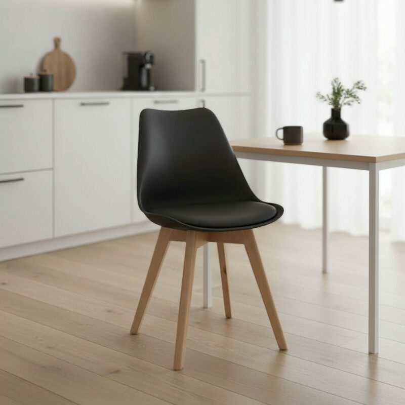 Καρέκλα Gaston pakoworld PP-PU μαύρο-φυσικό πόδι 48x55x83εκ