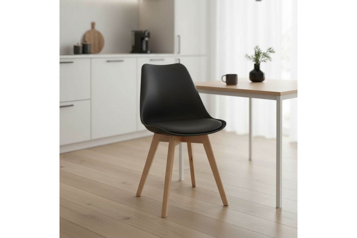 Καρέκλα Gaston pakoworld PP-PU μαύρο-φυσικό πόδι 48x55x83εκ - Image 3