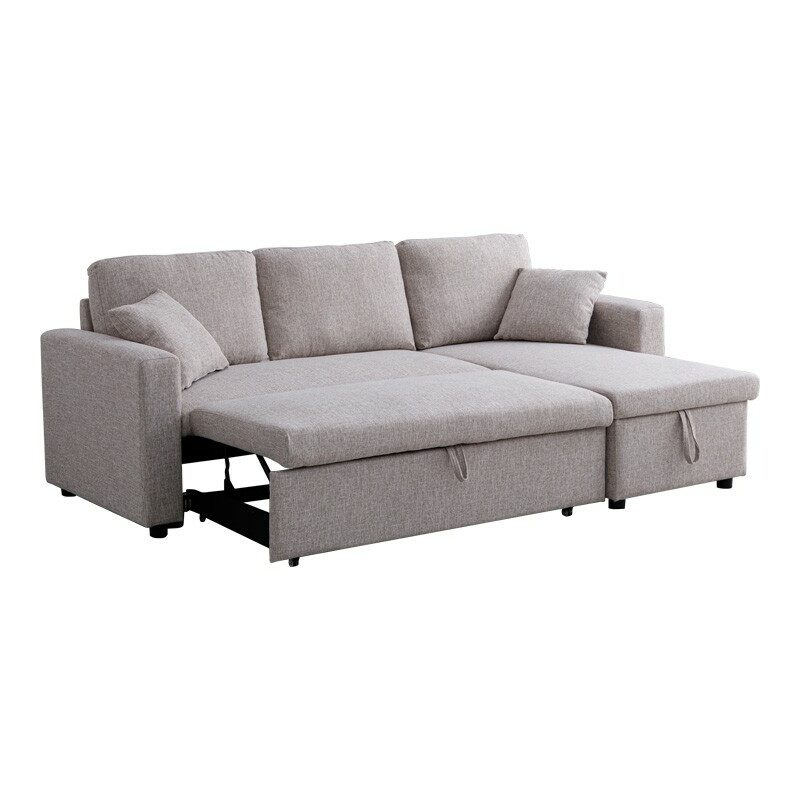 Γωνιακός αναστρέψιμος καναπές κρεβάτι Kamore με αποθηκευτικό χώρο μπεζ ύφασμα 223x146x85εκ