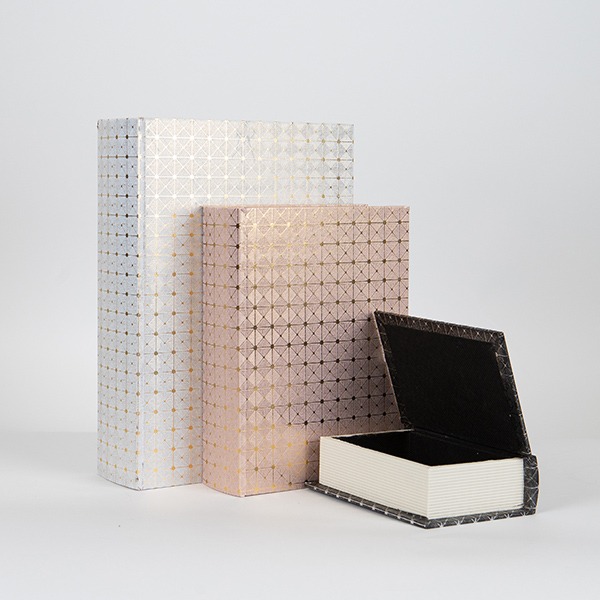 S/3 ΚΟΥΤΙΑ ΒΙΒΛΙΑ ΞΥΛΙΝΑ ΓΚΡΙ - ΡΟΖ - ΜΑΥΡA 30x22x7.5cm / 23x17x6cm / 16x11x4.5cm