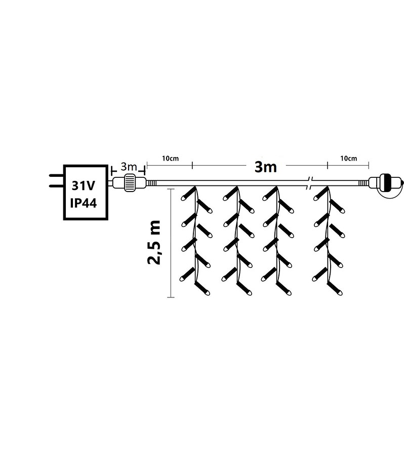 Χριστουγεννιάτικα φωτάκια led 500L κουρτίνα σε θερμό λευκό χρώμα σταθερή - Image 2