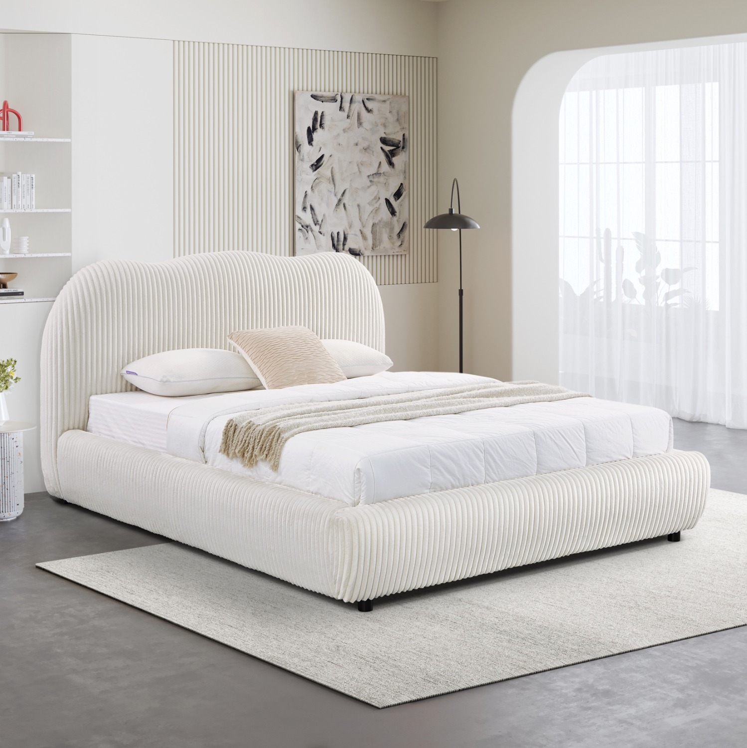 ΚΡΕΒΑΤΙ ΜΕ ΑΠΟΘ.ΧΩΡΟ ΜΠΕΖ FAUX FUR ΥΦΑΣΜΑ--ΓΙΑ ΣΤΡΩΜΑ 160x200εκ - Image 2