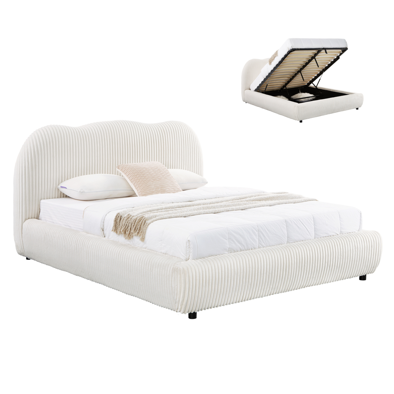 ΚΡΕΒΑΤΙ ΜΕ ΑΠΟΘ.ΧΩΡΟ ΜΠΕΖ FAUX FUR ΥΦΑΣΜΑ--ΓΙΑ ΣΤΡΩΜΑ 160x200εκ