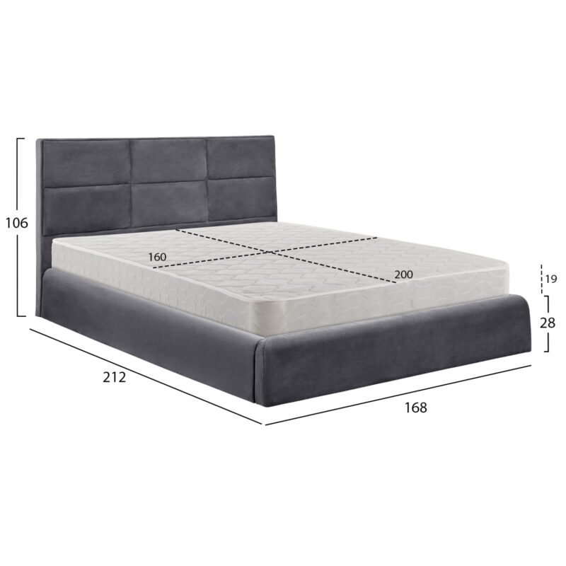 ΚΡΕΒΑΤΙ ΔΙΠΛΟ & ΣΤΡΩΜΑ BRILEY ΓΚΡΙ ΒΕΛΟΥΔΟ ΜΕ ΑΠΟΘ.ΧΩΡΟ--ΓΙΑ 160x200εκ