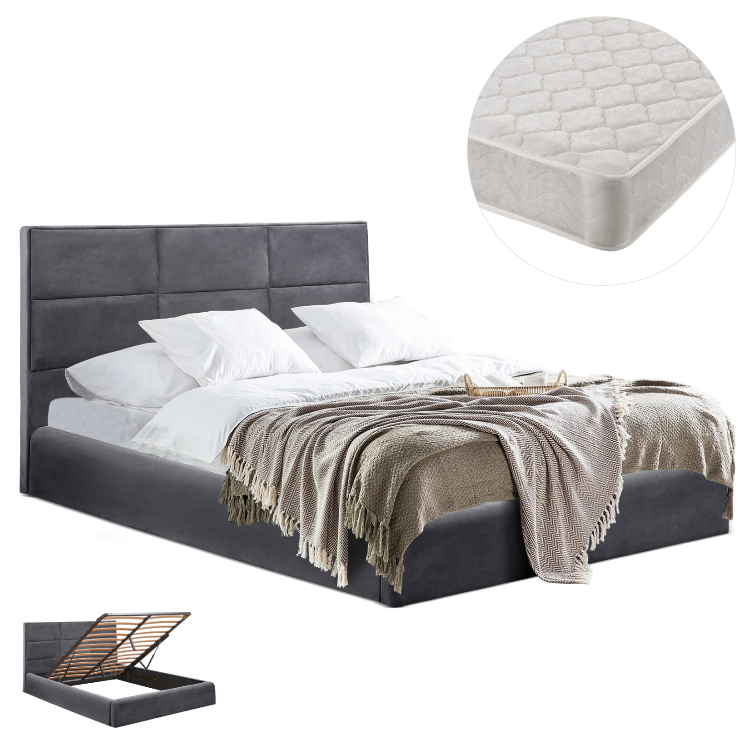 ΚΡΕΒΑΤΙ ΔΙΠΛΟ & ΣΤΡΩΜΑ BRILEY ΓΚΡΙ ΒΕΛΟΥΔΟ ΜΕ ΑΠΟΘ.ΧΩΡΟ--ΓΙΑ 160x200εκ