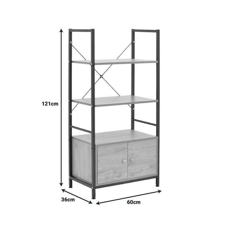 Ραφιέρα επιδαπέδια με ντουλάπι Kuili μέταλλο μαύρο-mdf σε oak απόχρωση 60x36x121εκ
