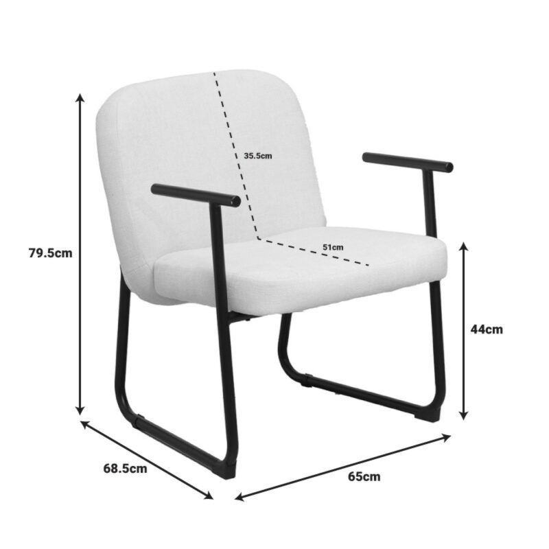 Πολυθρόνα Vindor ύφασμα σε κρεμ απόχρωση με μαύρο μεταλλικό πόδι 65x68.5x79.5εκ