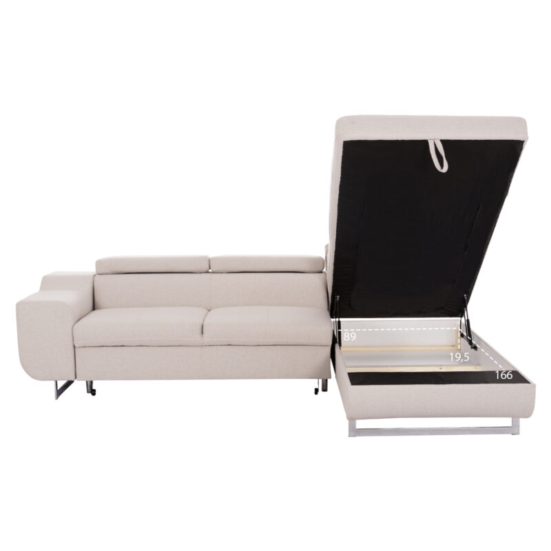 ΓΩΝΙΑΚΟΣ ΚΑΝΑΠΕΣ-ΚΡΕΒΑΤΙ ΜΕ ΑΠΟΘ.ΧΩΡΟ ENCORE(R) ΜΠΕΖ ΥΦΑΣΜΑ 285x205x90Υεκ.