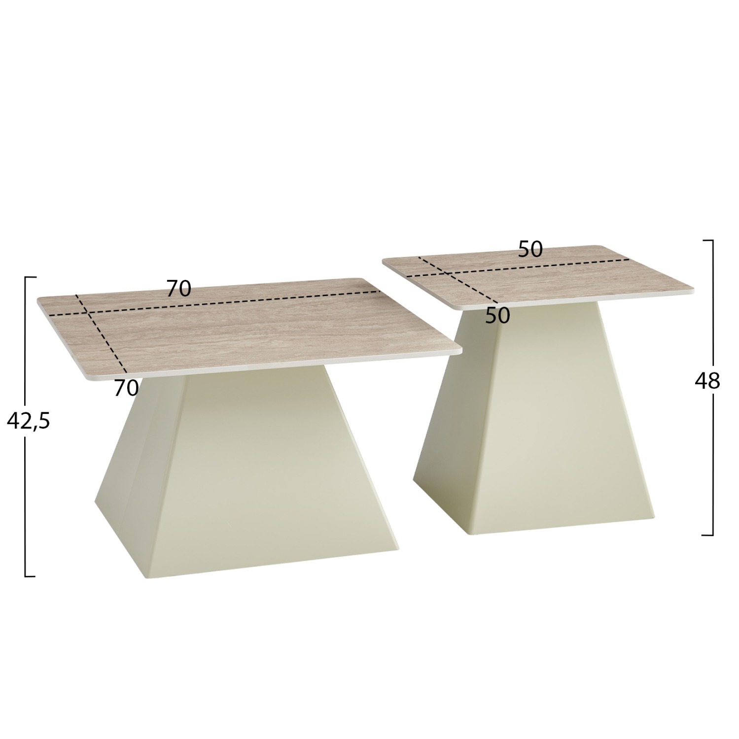 ΣΕΤ 2 ΤΡΑΠΕΖΙΑ ΣΑΛΟΝΙΟΥ QUBER(X) ΚΕΡΑΜΙΚΑ TOP ΤΕΤΡΑΓΩΝΑ--ΒΑΣΕΙΣ ΣΑΜΠΑΝΙ - Image 2