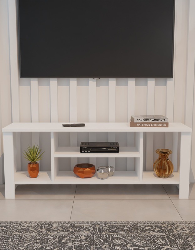 Έπιπλο τηλεόρασης Seref σε λευκή απόχρωση 120x30x47εκ