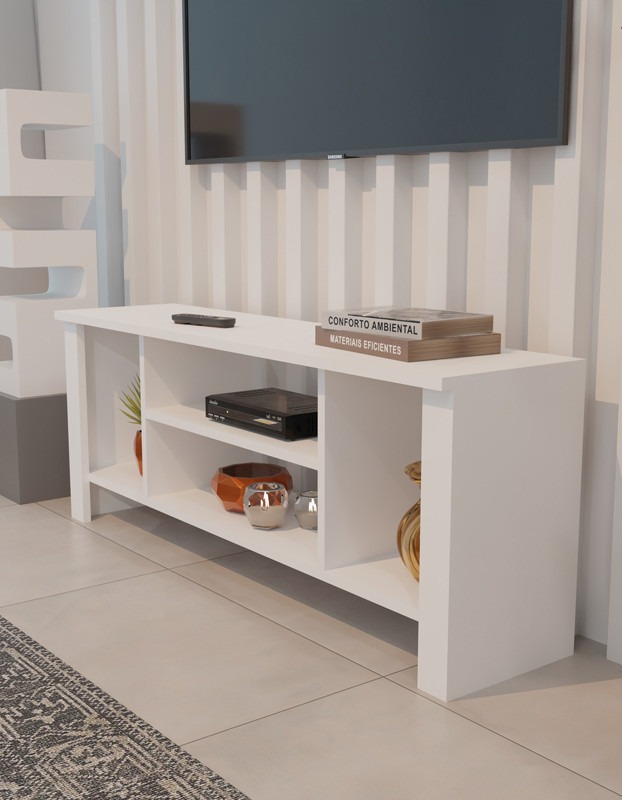 Έπιπλο τηλεόρασης Seref σε λευκή απόχρωση 120x30x47εκ