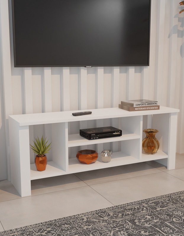 Έπιπλο τηλεόρασης Seref σε λευκή απόχρωση 120x30x47εκ