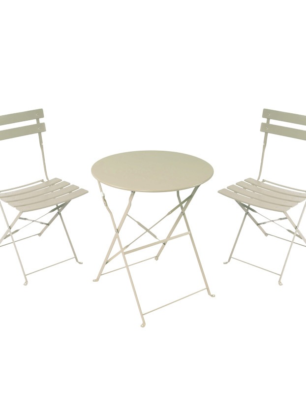 Τραπεζαρία Bistro σετ 3τεμ μεταλλική αναδιπλούμενη σε μπεζ απόχρωση Φ60x71εκ