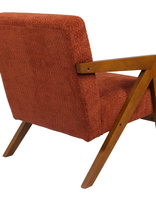 Πολυθρόνα Garifa terracotta ύφασμα με πόδι σε καρυδί απόχρωση 79x75x75εκ - Image 2