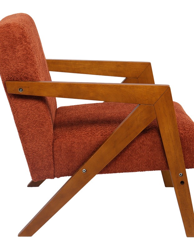 Πολυθρόνα Garifa terracotta ύφασμα με πόδι σε καρυδί απόχρωση 79x75x75εκ - Image 3