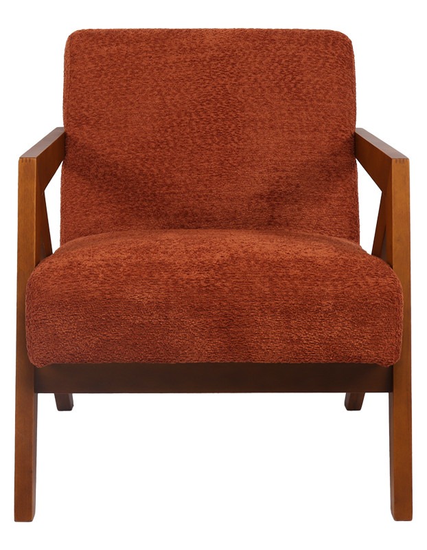 Πολυθρόνα Garifa terracotta ύφασμα με πόδι σε καρυδί απόχρωση 79x75x75εκ - Image 4