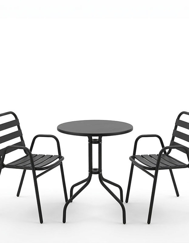 Tραπεζαρία Sussie-Vergo Ι σετ 3τεμ μαύρο μέταλλο-αλουμίνιο Φ60x70εκ