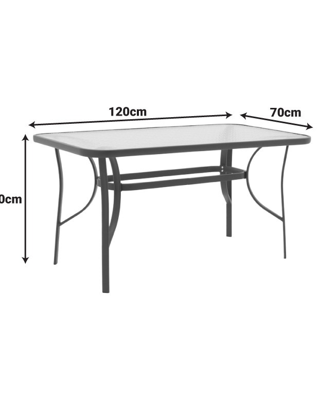 Τραπέζι Ensure ανθρακί μέταλλο-tempered γυαλί 120x70x70εκ