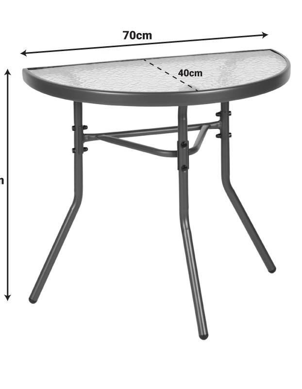 Τραπέζι ημικυκλικό Bion γυαλί-μέταλλο σε ανθρακί απόχρωση 70x40x65εκ