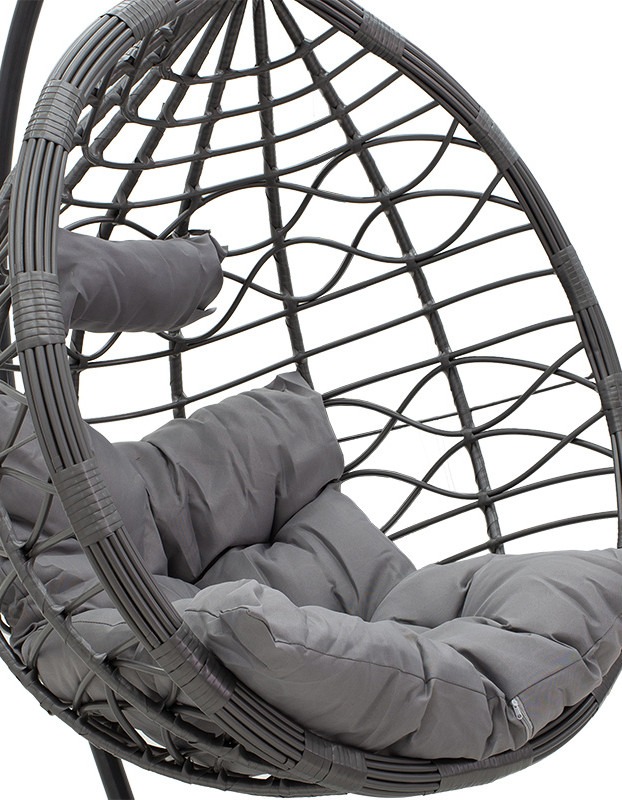 Κούνια Hudson κρεμαστή μέταλλο-pp-μαξιλάρι γκρι 109x119x195εκ