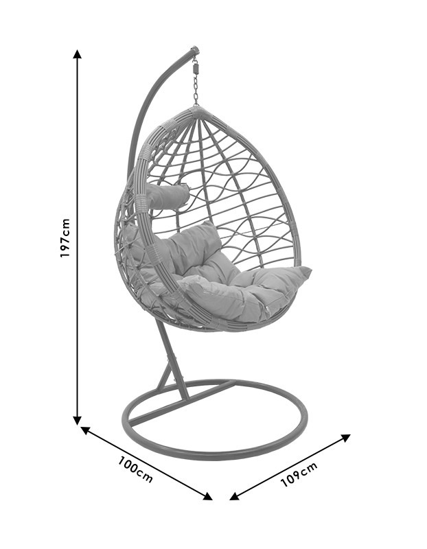 Κούνια Hudson κρεμαστή μέταλλο-pp-μαξιλάρι γκρι 109x119x195εκ