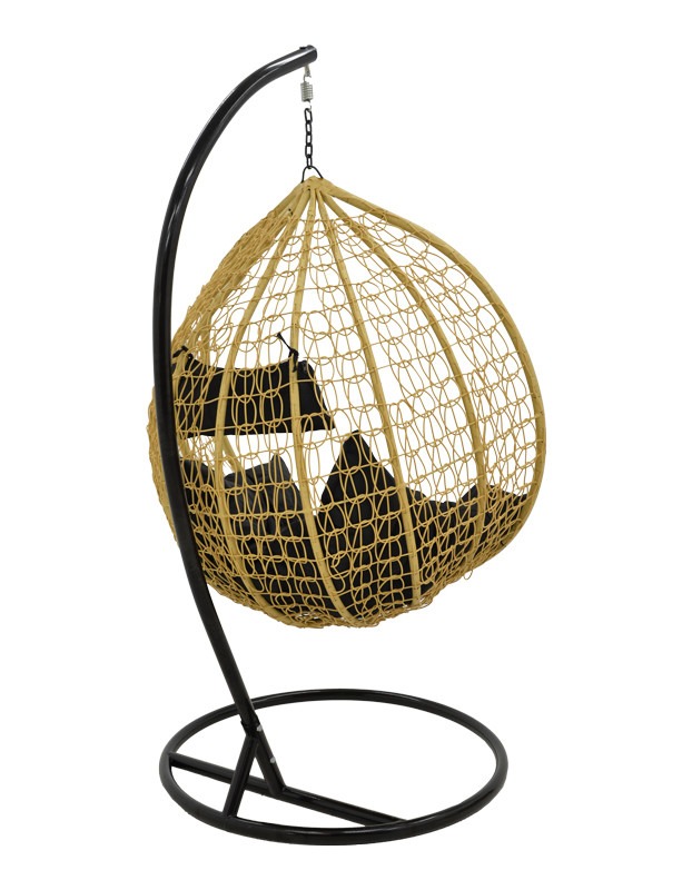 Κούνια Zafer κρεμαστή pp σε φυσικό χρώμα και μαύρο μέταλλο 106x103x200εκ