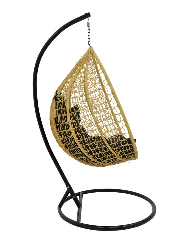 Κούνια Zafer κρεμαστή pp σε φυσικό χρώμα και μαύρο μέταλλο 106x103x200εκ