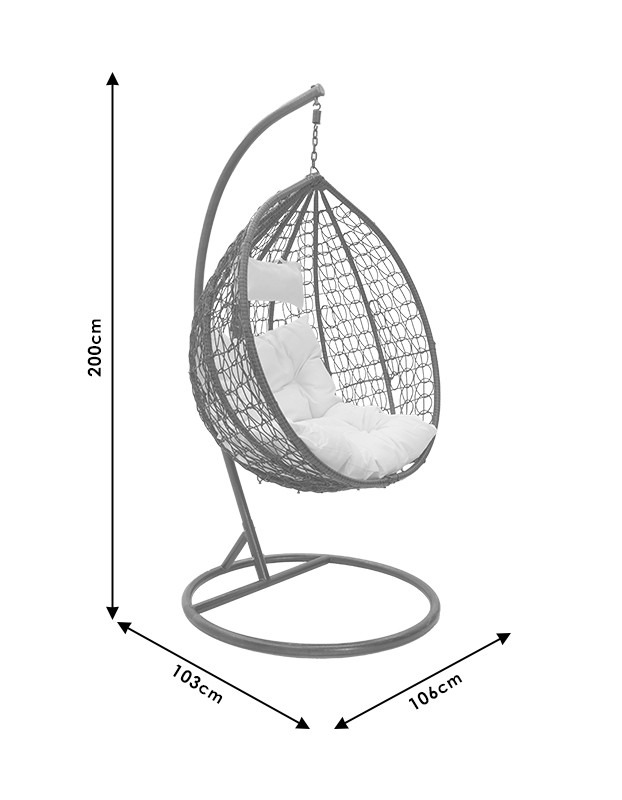 Κούνια Zafer κρεμαστή pp σε φυσικό χρώμα και μαύρο μέταλλο 106x103x200εκ