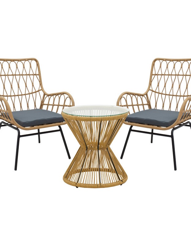 Σαλόνι Naoki-Mabil σετ 3τεμ pe rattan σε φυσική απόχρωση με μαύρο μέταλλο