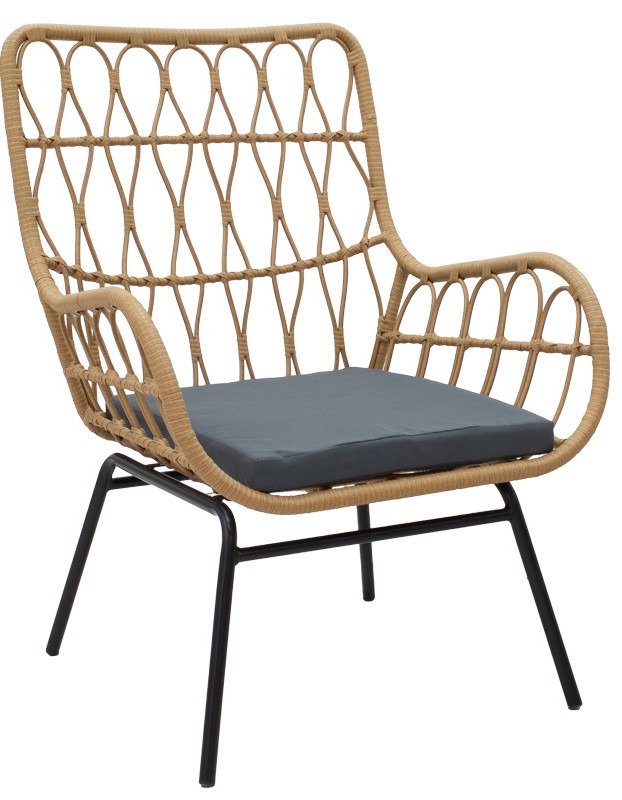 Σαλόνι Naoki-Mabil σετ 3τεμ pe rattan σε φυσική απόχρωση με μαύρο μέταλλο