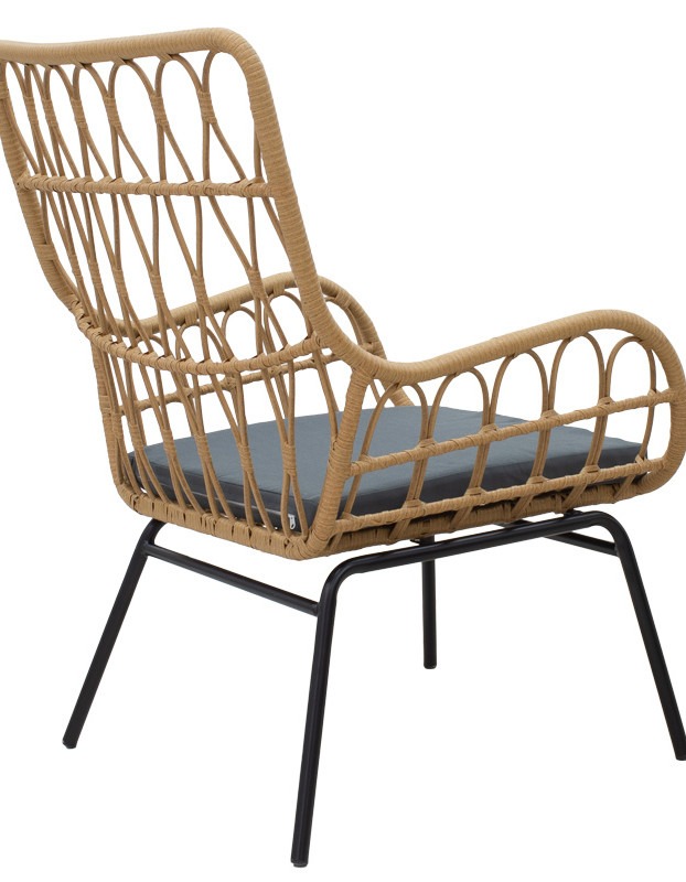 Σαλόνι Naoki-Mabil σετ 3τεμ pe rattan σε φυσική απόχρωση με μαύρο μέταλλο