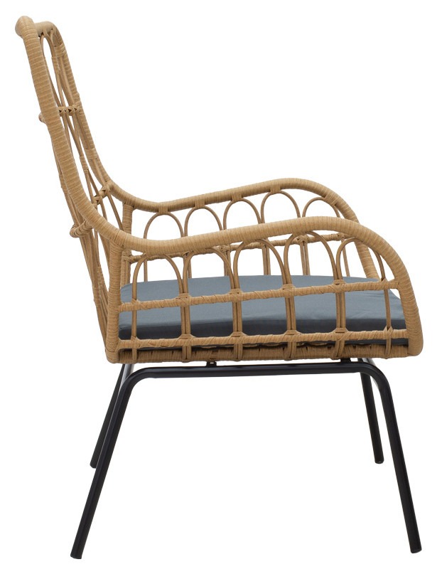 Σαλόνι Naoki-Mabil σετ 3τεμ pe rattan σε φυσική απόχρωση με μαύρο μέταλλο