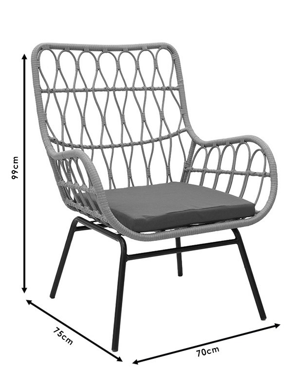 Σαλόνι Naoki-Mabil σετ 3τεμ pe rattan σε φυσική απόχρωση με μαύρο μέταλλο
