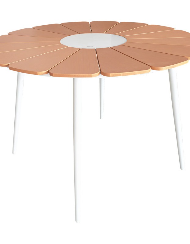 Τραπεζαρία Pinap-Dashiell σετ 5τεμ λευκό αλουμίνιο και plywood σε φυσική απόχρωση Φ110x74εκ