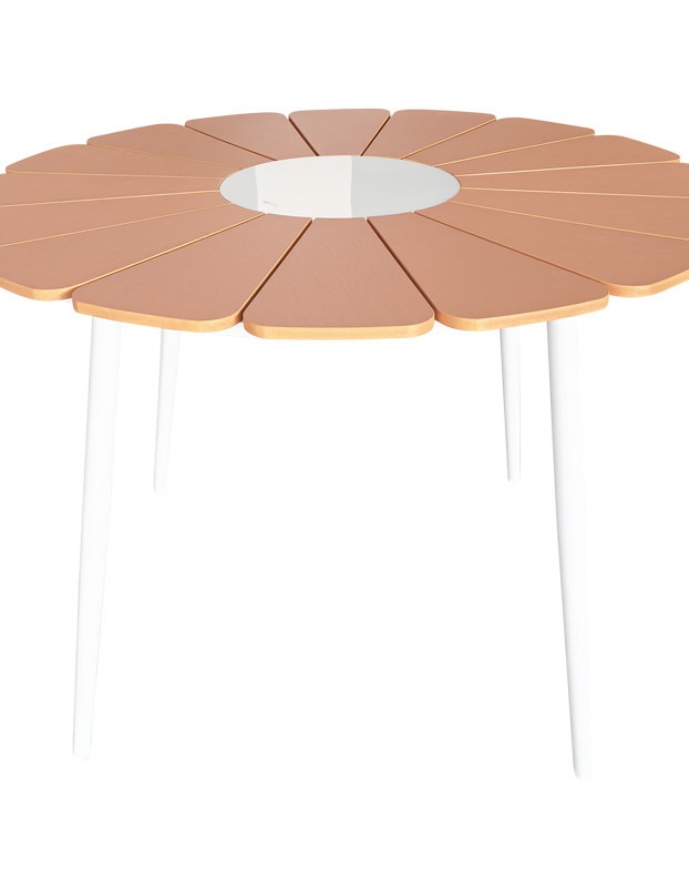 Τραπεζαρία Pinap-Dashiell σετ 5τεμ λευκό αλουμίνιο και plywood σε φυσική απόχρωση Φ110x74εκ