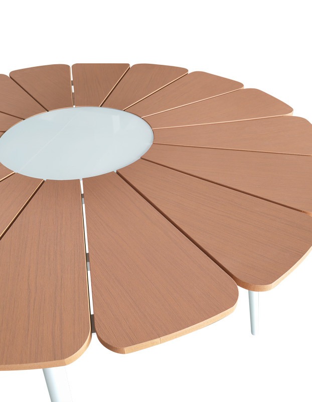 Τραπεζαρία Pinap-Dashiell σετ 5τεμ λευκό αλουμίνιο και plywood σε φυσική απόχρωση Φ110x74εκ