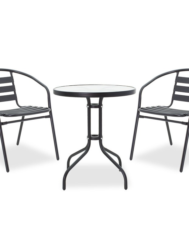 Τραπεζαρία Watson-Tade σετ 3τεμ μέταλλο μαύρο-γυαλί Φ60x70εκ