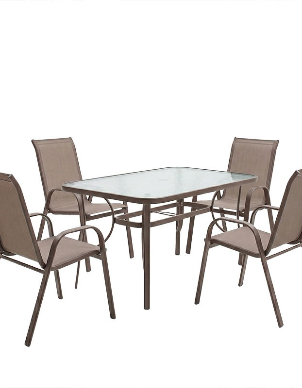 Τραπεζαρία Ensure-Calan σετ 5τεμ μέταλλο-textilene καφέ