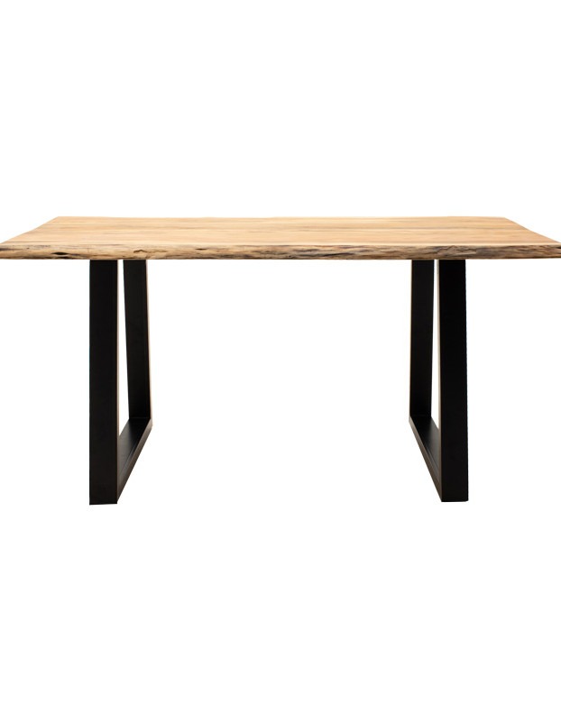Τραπέζι Miles μασίφ ξύλο ακακίας πάχους 3.7-4εκ σε φυσική απόχρωση με μαύρα μεταλλικά πόδια 140x80x76εκ