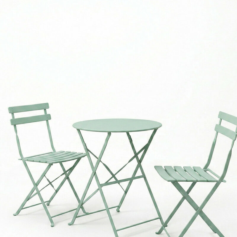 Τραπεζαρία Bistro σετ 3τεμ μεταλλική αναδιπλούμενη σε μέντα απόχρωση Φ60x71εκ