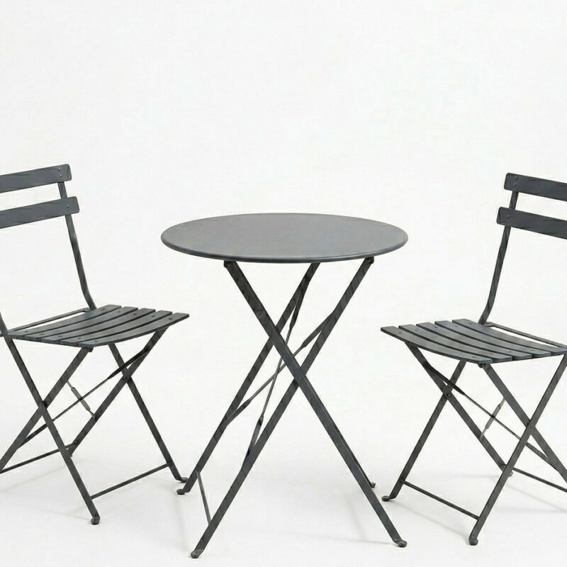 Τραπεζαρία Bistro σετ 3τεμ μεταλλική αναδιπλούμενη σε ανθρακί απόχρωση Φ60x71εκ