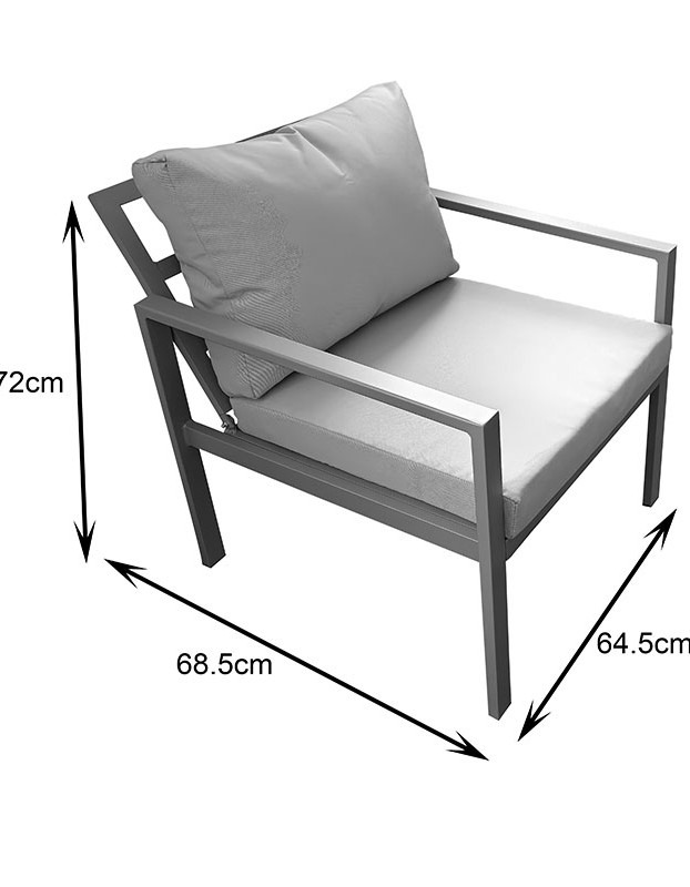 Σαλόνι Gardenly σετ 4τμχ αλουμίνιο σε ανθρακί απόχρωση με ανθρακί μαξιλάρια