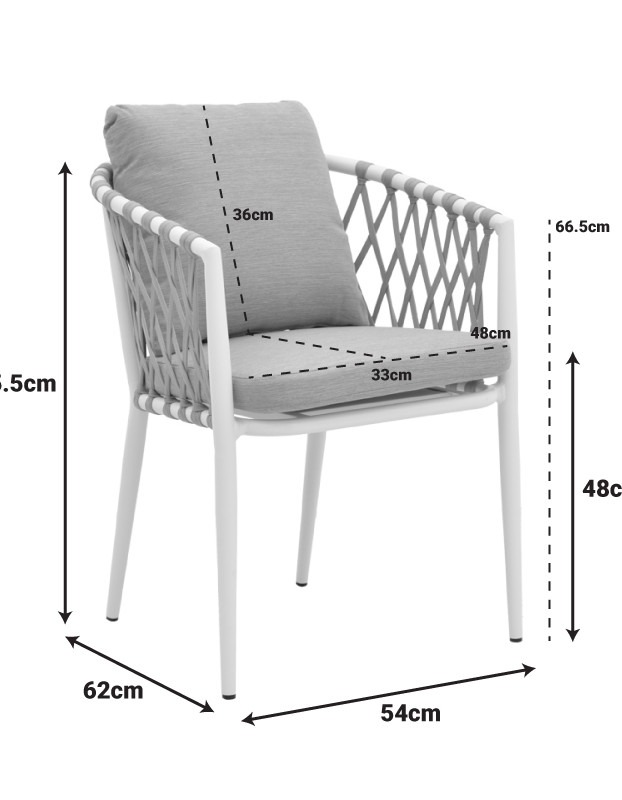 Πολυθρόνα Peluxe αλουμίνιο ανθρακί-pe σχοινί φυσικό-μαξιλάρια γκρι 54x62x84εκ