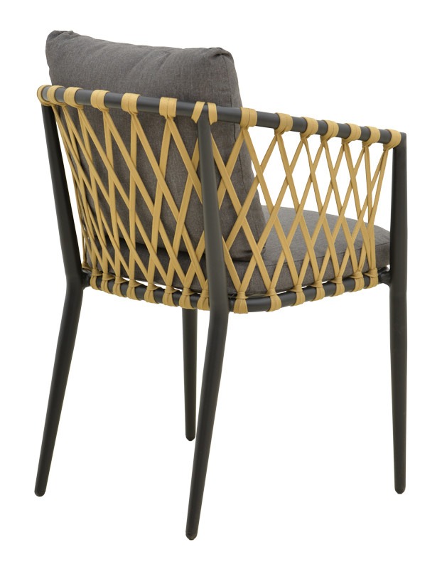 Πολυθρόνα Peluxe αλουμίνιο ανθρακί-pe σχοινί φυσικό-μαξιλάρια γκρι 54x62x84εκ